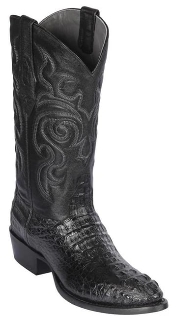 Los Altos Black Genuine Caiman Hornback Round Toe Cowboy Boots 650205