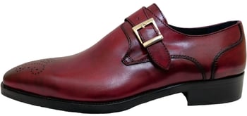 Duca "Henry" Burgundy Burnished Italian Calfskin Medallion Toe Monk Strap Shoes