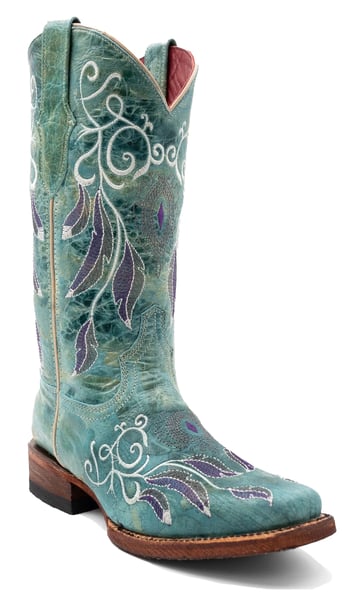 Ferrini Ladies "Dreamer" Sea Foam Full Grain Leather Narrow Square Toe Cowgirl Boots 84971-51