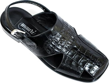 Mauri  "1509" Black Hand Painted Genuine Hornback Crocodile Tail / Ostrich Sandals