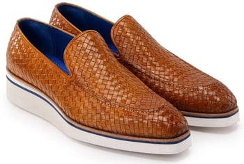 Paul Parkman 186-WN-CML Light Brown Genuine Woven Leather Smart Casual Loafer