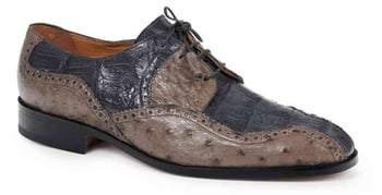 Mauri "4866"Charcoal Grey Genuine Baby Crocodile /Ostrich lace-up Shoes.