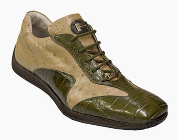 Mauri "8983"  Money Green / Taupe Genuine Ostrich / Alligator Sneakers