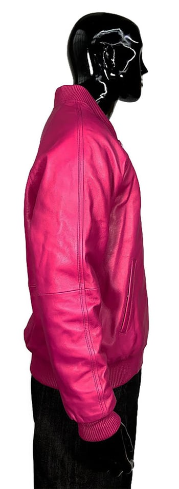 G-Gator Pink Genuine Lambskin Leather Baseball Varsity Bomber Jacket 1051.