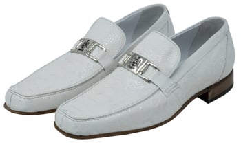 Mauri "Royalty" 3042 White Genuine Ostrich Leg Loafer Shoes.