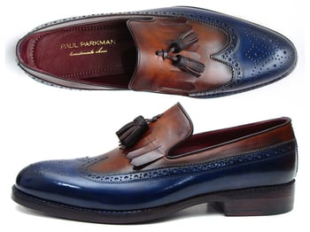 Paul Parkman KT74NB Navy & Tobacco Genuine Calfskin With Kiltie Tassel Loafer Shoes