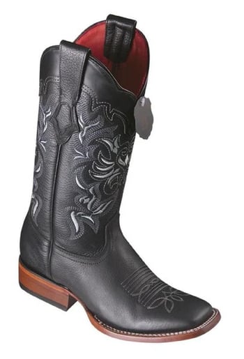 Los Altos Women's Black Genuine Teju Leather Wide Square Toe Cowgirl Boots 3222705N