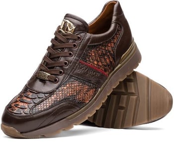 Marco Di Milano ''Brescia'' Washed Conac Genuine Python and calfskin Fashion Sneakers