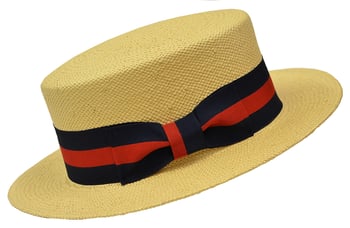 Bruno Capelo Natural Cream Straw Boater Hat With Blue / Red Band BC-632