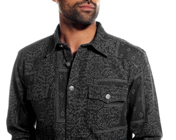 Stacy Adams Black Woven Paisley Cotton Modern Fit Denim Jacket Outfit 1595