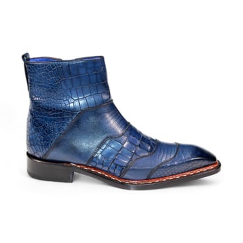 Emilio Franco "Lucio" Navy Genuine Italian Croco/Tejus/Snake Print Leather Ankle Boots.