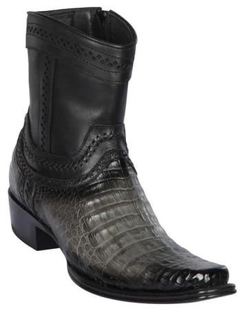 Los Altos Faded Gray Genuine  Caiman Belly European Square Toe Low Shaftt Cowboy Boots 76B8238