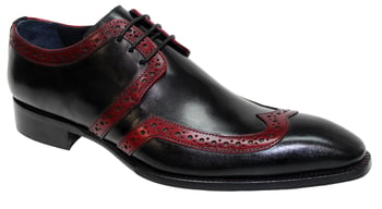 Duca Di Matiste "Saranno" Black/Antique Red Genuine Italian Calf Leather Lace-Up Dress Shoes.