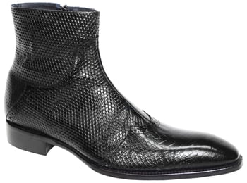 Duca Di Matiste "Lavello" Black Genuine Italian Calfskin Snake Print Ankle Boots.