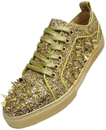 Fiesso Gold Metallic Glittered / Spiked PU Leather Sneakers FI2429