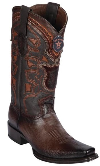 Los Altos Faded Brown Genuine Smooth Ostrich European Square Toe Cowboy Boots 769716