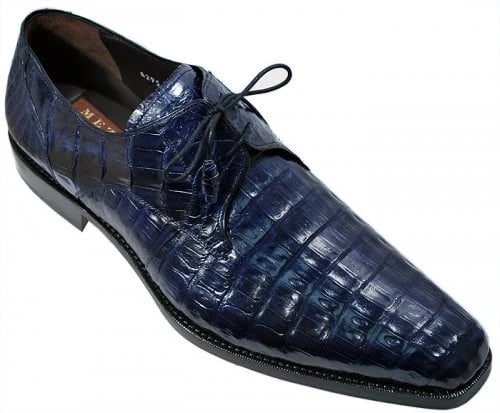 Mezlan -Anderson- Blue All-Over Genuine Crocodile Shoes With Crocodile Wrapped Tassels.