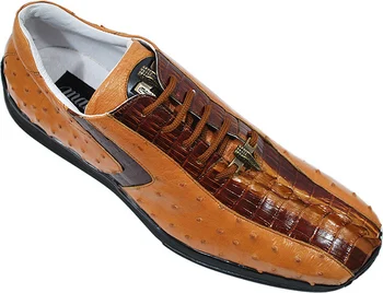 Mauri "8988" Gold / Cognac Genuine Hornback Crocodile Tail / Ostrich Sneakers