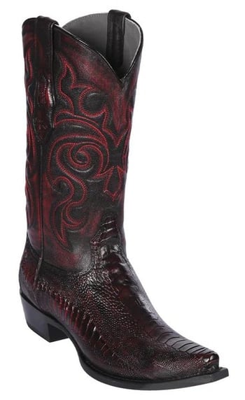 Los Altos Black Cherry Genuine Ostrich Leg Snip Toe Cowboy Boots 940518