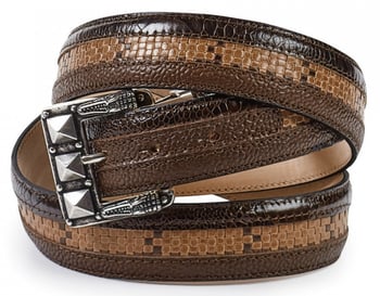 Mauri Sport Rust Genuine Ostrich Leg / Cognac - Dark Brown Woven Leather Belt With AB49.