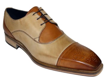 Duca Di Matiste Roma Men's Cognac/Neutro Calfskin Medallion Cap-Toe Lace-Up Shoes
