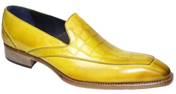 Duca Di Matiste "Trento" Yellow Genuine Italian Calf Leather Crocodile Print Slip On Dress Shoes.