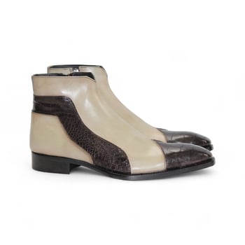 Duca Di Matiste Aprilia Beige/Brown Italian Calfskin Crocodile-Print Ankle Boots
