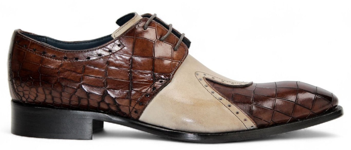 Duca shoes dress slip on cognac Atalian leather point toe gator print Buckle Loafer With Gator Print Embossed Leather main image 2
