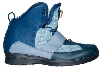 Fennix Italy  3184 Denim Blue/Navy Blue Genuine Alligator/Fennix Fabric/ Calf Leather Monk Strap Sneakers With Swarovski Crystals Alligator Head