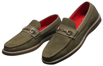 Tayno "Drive" Olive Green Vegan Suede Moc Toe Bit Strap Loafers