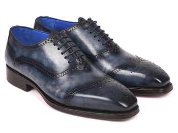 Paul Parkman Navy Genuine Leather Men's Goodyear Welted Oxford Dress Shoes 094-NVY