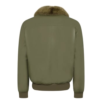 G-Gator 2220 Olive Green Genuine Lambskin Leather Bomber Jacket Removable Mink Fur Collar	
