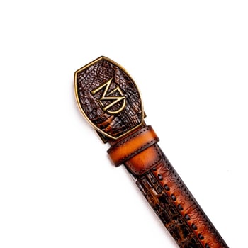 Marco Di Milano Montana Aged Brown Genuine Caiman & Calfskin Hand-Stitched Western Belt