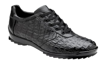 Belvedere Germano Black Hand-Painted Caiman Crocodile & Calfskin Sneakers