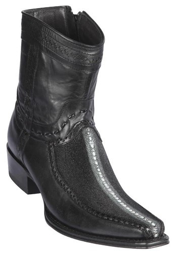 Los Altos Black Genuine Rowstone Stingray and Deer Boots Leather  European Square Toe Low Shaft Cowboy Boots 76BF1105