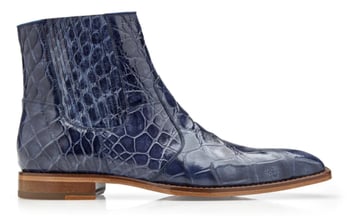 Belvedere Ivan Sky Blue Genuine Alligator Chelsea Boots with Hand-Painted Caiman Upper