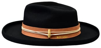 Bruno Capelo Black / Cognac Wool Wide Pencil Brim Fedora Hat GE-990