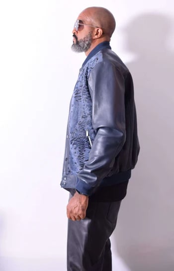 G-Gator Style #2028 Navy Genuine Lambskin Persian Lamb Baseball Jacket Mens