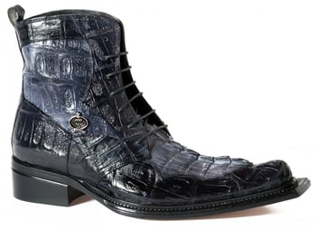 Mauri "Raffaello" 42742 Black / Medium Grey Genuine Baby Crocodile Hand Painted / Hornback Crocodile Tail Boots.