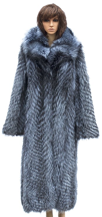 Winter Fur Chevron Fox Full Length Coat in Crystal Fox Color W11Q02CY