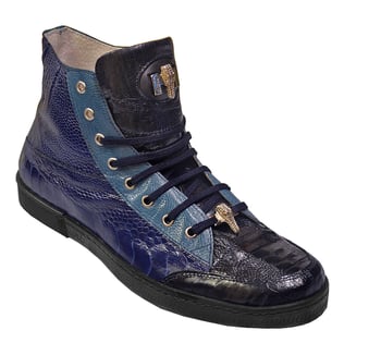 Mauri "Spider" 8888 Navy/Iris/Jeans Genuine  All-Over Ostrich Sneakers With Silver Mauri Alligator Head