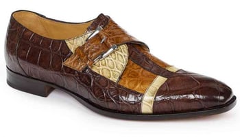 Mauri "4841" Dark Brown / Bone / Brandy Genuine Body Alligator Hand Painted Shoes.