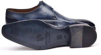 Paul Parkman ''98F54-NVY" Navy Genuine Leather Monkstrap Wingtip Shoes.