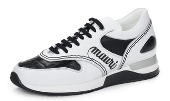 Mauri Ticino 6199 Men's White/Black Baby Crocodile & Calf Leather Sneakers