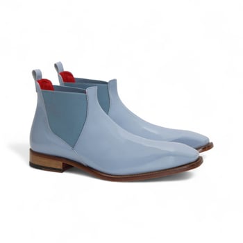 Emilio Franco "Leonardo" Light Blue Genuine Italian Patent Leather Ankle Boots.