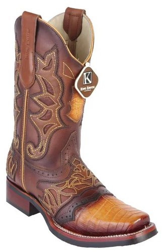 Men's King Exotic Buttercup  Genuine Caiman Belly Square Toe Cowboy Boots 48118202