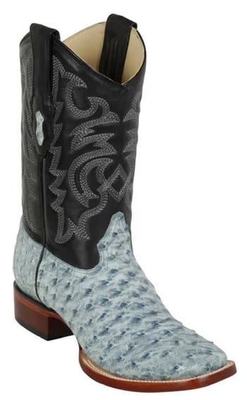 Los Altos Bustic Blue Genuine Ostrich Wide Square Toe Cowboy Boots 8220382