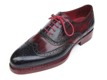 Paul Parkman "027-TRP-NVYBRD'' Brogues Navy / Red Genuine Leather Wingtip Shoes.