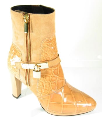 Mauri Ladies Light Rust Genuine Alligator Gold Lock Dress Boots.