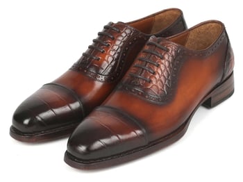 Paul Parkman Brown Genuine Leather Goodyear Welted Cap Toe Oxford Dress Shoes 9482-BRW